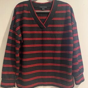 Black and Red Striped V-Neck Sweater
